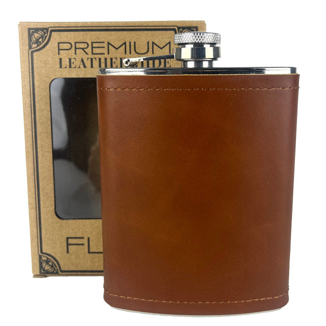 Aged Cognac Leather Flask - 8 OZ - 5 Each Order